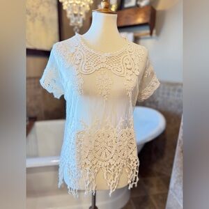 MM Couture cream Lace Blouse sheer size xs